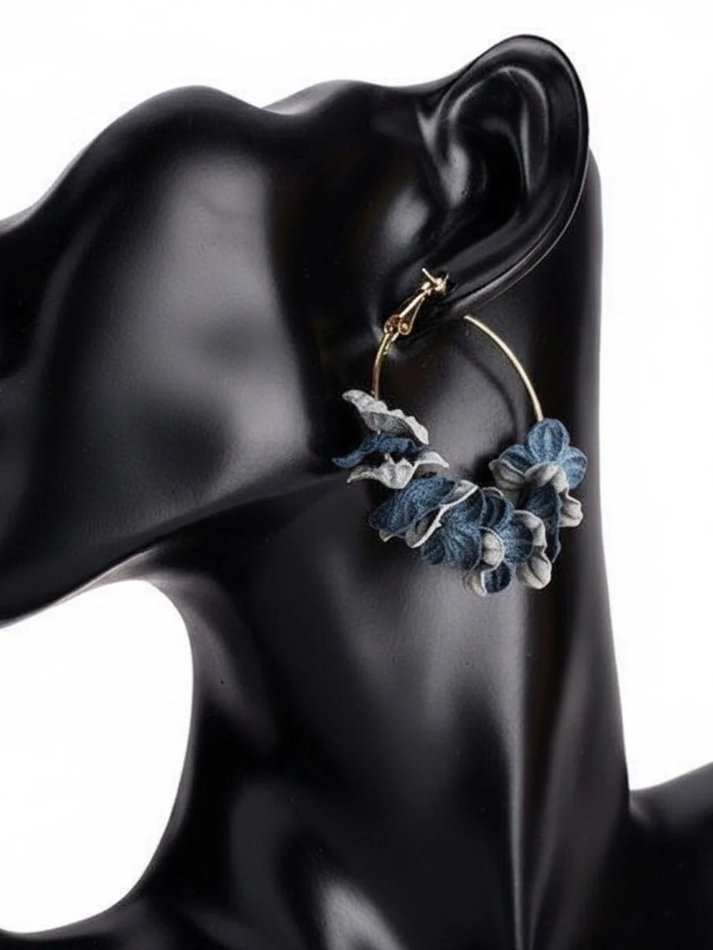 Womens Flower‎ Gold Hoop Earrings